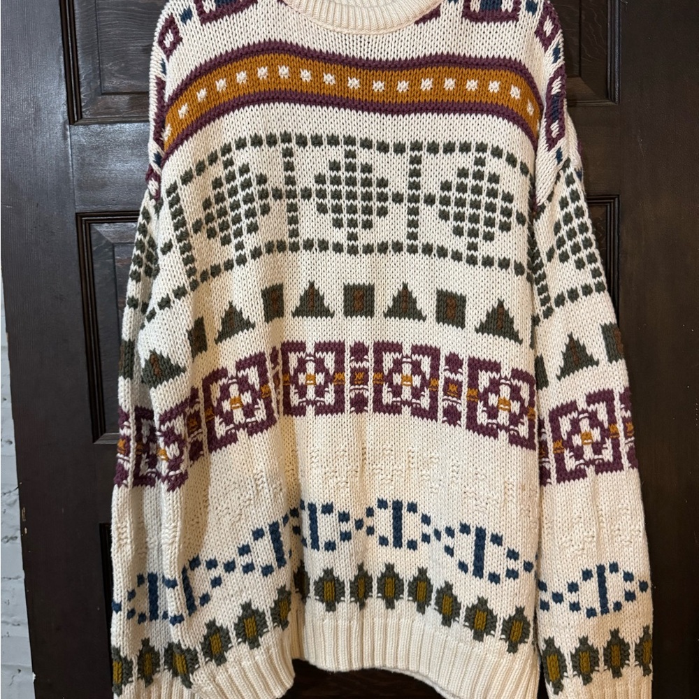 Vtg Britches Great Outdoors Inspired 100% CottonCream Patterned Sweater